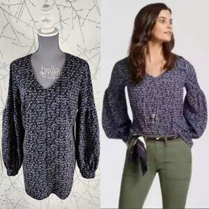 Cabi Purple Te Amo Script Printed Puff Sleeve Blouse